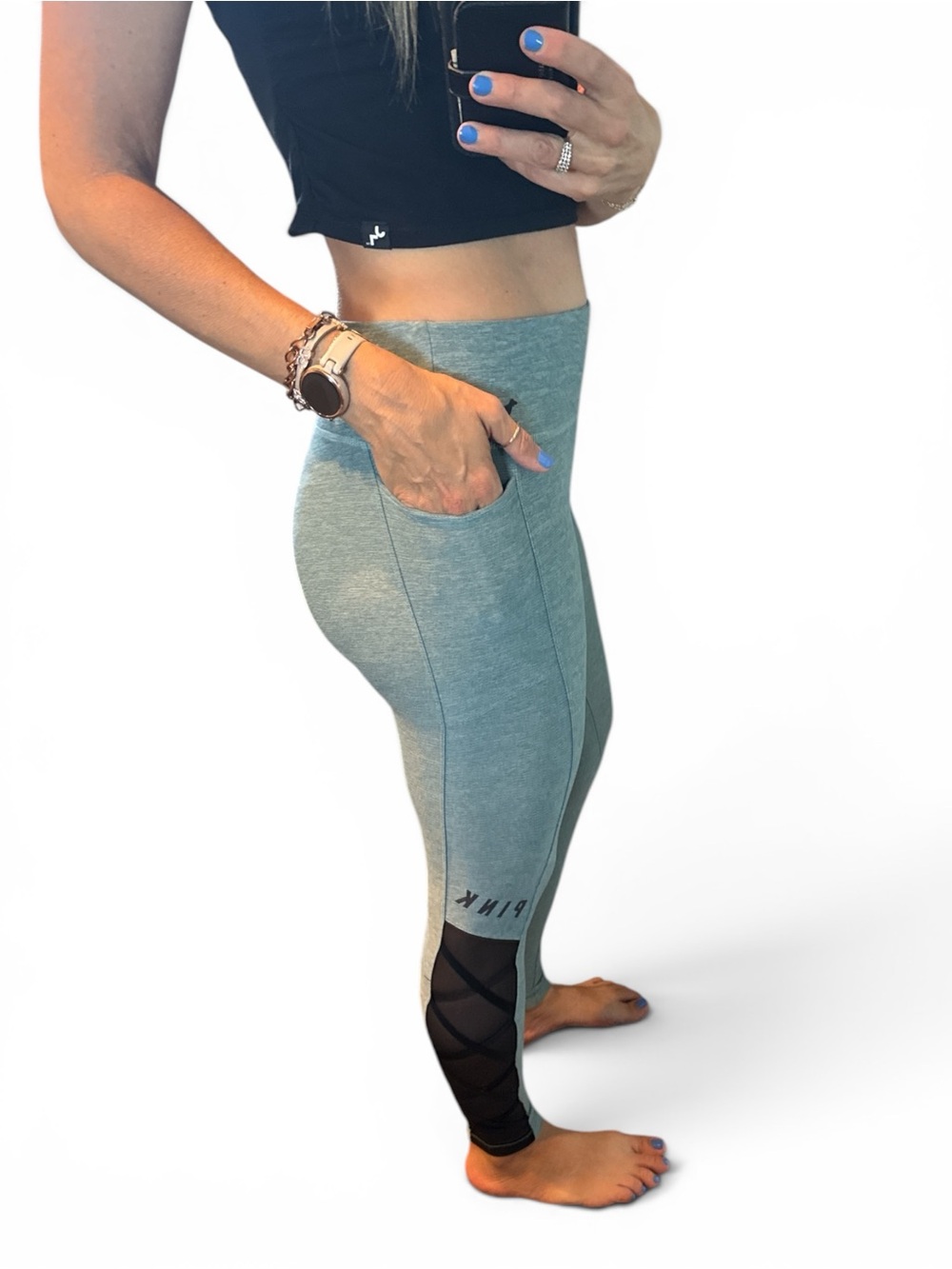 PINK Green Athletic Yoga Leggings with Mesh Small